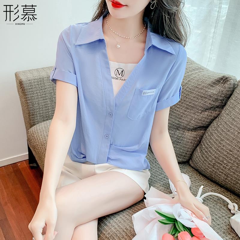 Áo Sơ Mi Chiffon Ngắn Tay Giả Hai Lớp Phong Cách Hàn Quốc Thời Trang Mùa Hè Dành Cho Nữ