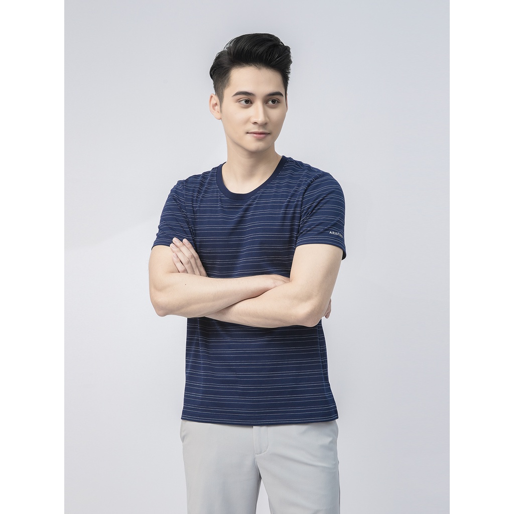 Áo thun nam cổ tròn Aristino họa tiết kẻ trẻ trung, năng động - ATS017S1