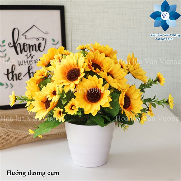 Hoa Giả  Hoa Hướng Dương Chùm 4 Bông, Cụm Hoa Hướng Dương Dài 30cm