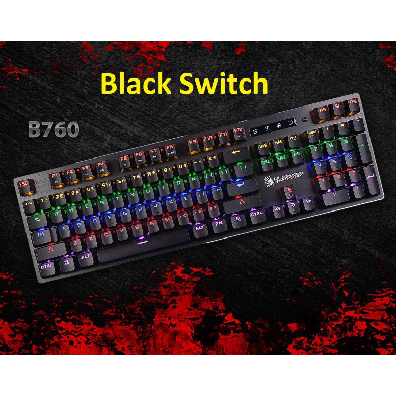 Bàn phím cơ cao cấp chuyên game BLACK SWITCH A4tech gõ êm đèn led RGB 7 màu cực đẹp - VPMAX