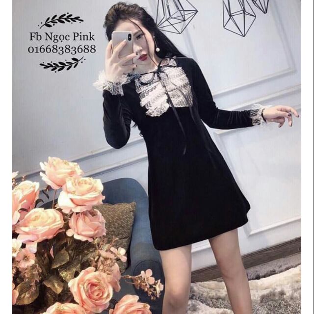 Váy nhung cổ bèo