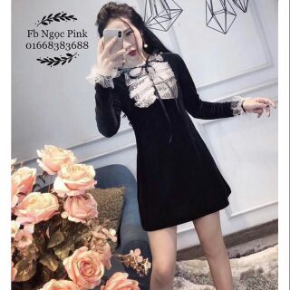 Váy nhung cổ bèo