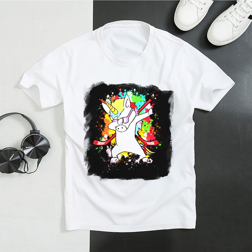 Áo Thun In Hình - Dabbing Unicorn đầy màu sắc khúc côn cầu Dabbing Unicorn đầy màu sắc khúc côn cầu 