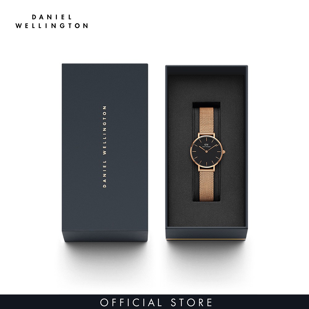 Đồng hồ Nữ Daniel Wellington dây lưới - Petite Melrose mặt đen - vỏ vàng hồng | BigBuy360 - bigbuy360.vn