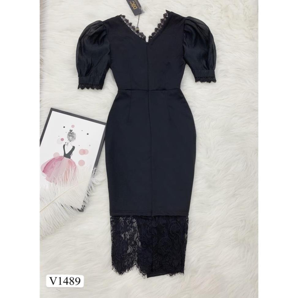 [VÁY ĐI TIỆC CAO CẤP] Váy đen body phối ren tay bồng (Kèm ảnh thật trải sàn do shop tự chụp) | BigBuy360 - bigbuy360.vn