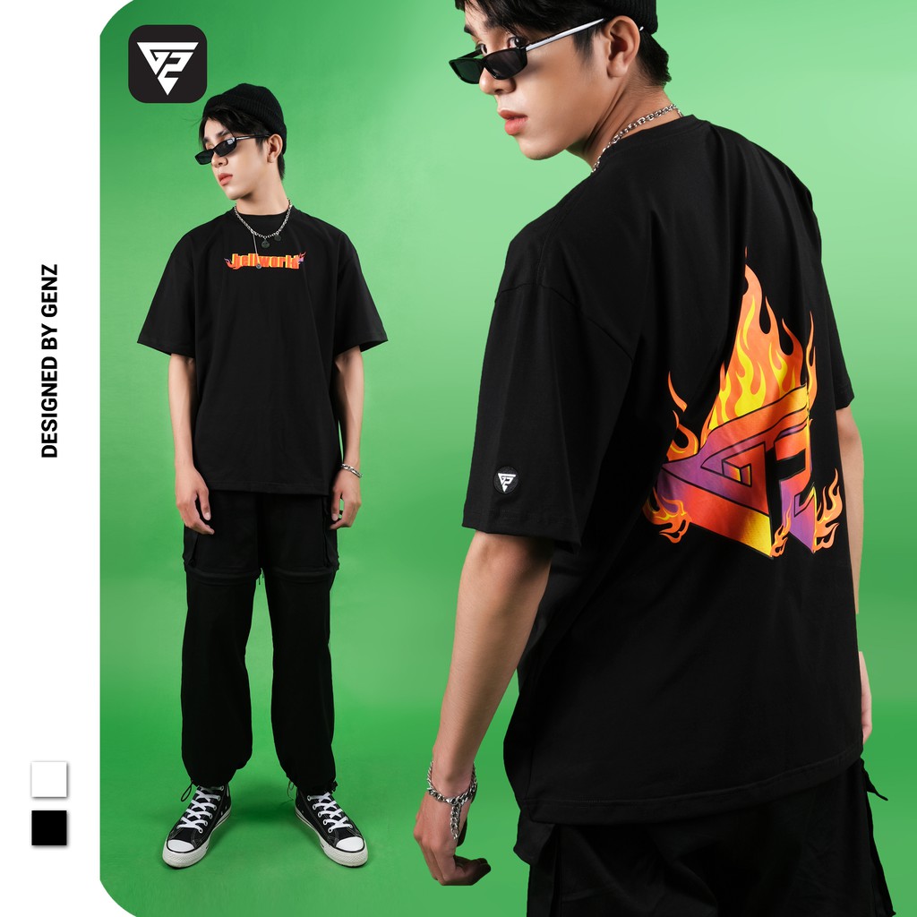 Áo thun tay lỡ GENZ phông Unisex nam nữ Cotton oversize form rộng Hello World | BigBuy360 - bigbuy360.vn