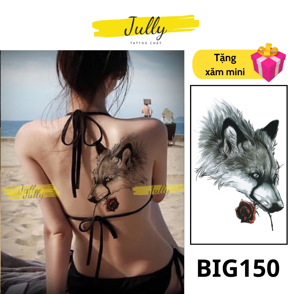 Hình xăm dán tạm thời chó sói, đầu sói chống nước, xăm bắp cho cả nam và nữ JULLY Tattoo chất