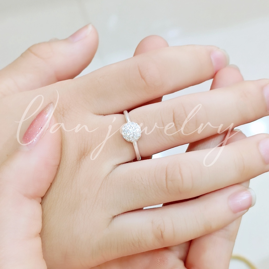 Nhẫn bạc Nhẫn cầu đính đá nhỏ bạc ta cho bé Van Jewelry V10643