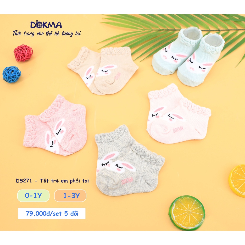 Dokma - Set 5 đôi tất trẻ em chống trượt phối tai (0-3y) DS271