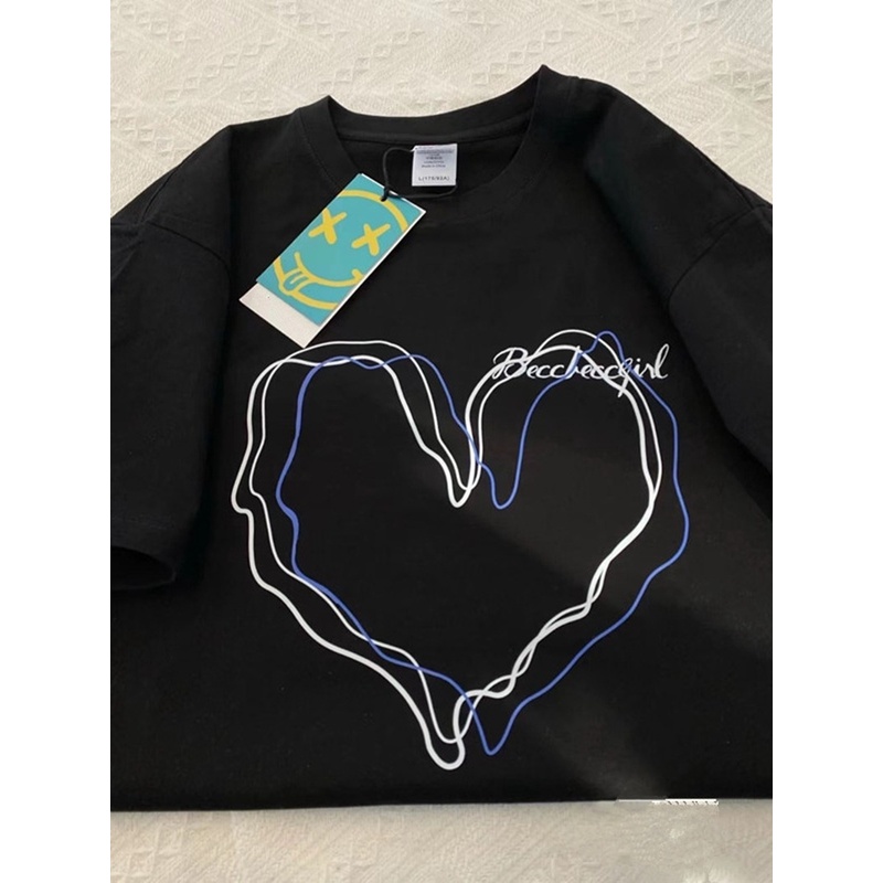 Áo Thun HIIXIIVI T-Shirt Tay Ngắn Cổ Tròn In Hình Hoàng Hôn Thời Trang Mùa Hè Phong Cách Hàn Quốc Dành Cho Nữ 2022