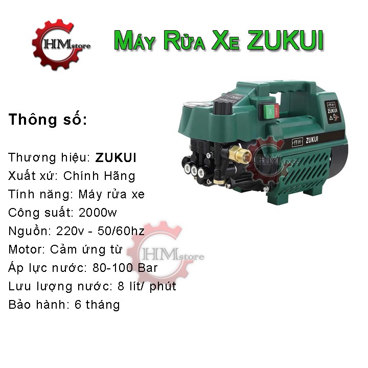 Máy rửa xe mini 2000w ZUKUI máy rửa xe cho gia đình ZUKUI áp lực nước lên đến 100bar