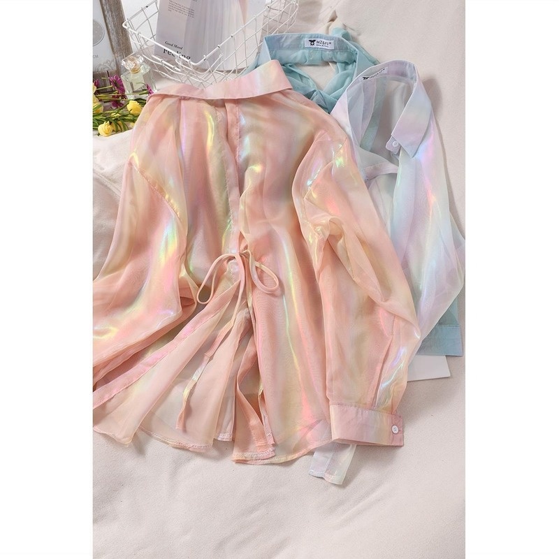 Áo Khoác Cardigan Chất Liệu Chiffon Màu Cầu Vồng Ngọt Ngào Cho Nữ