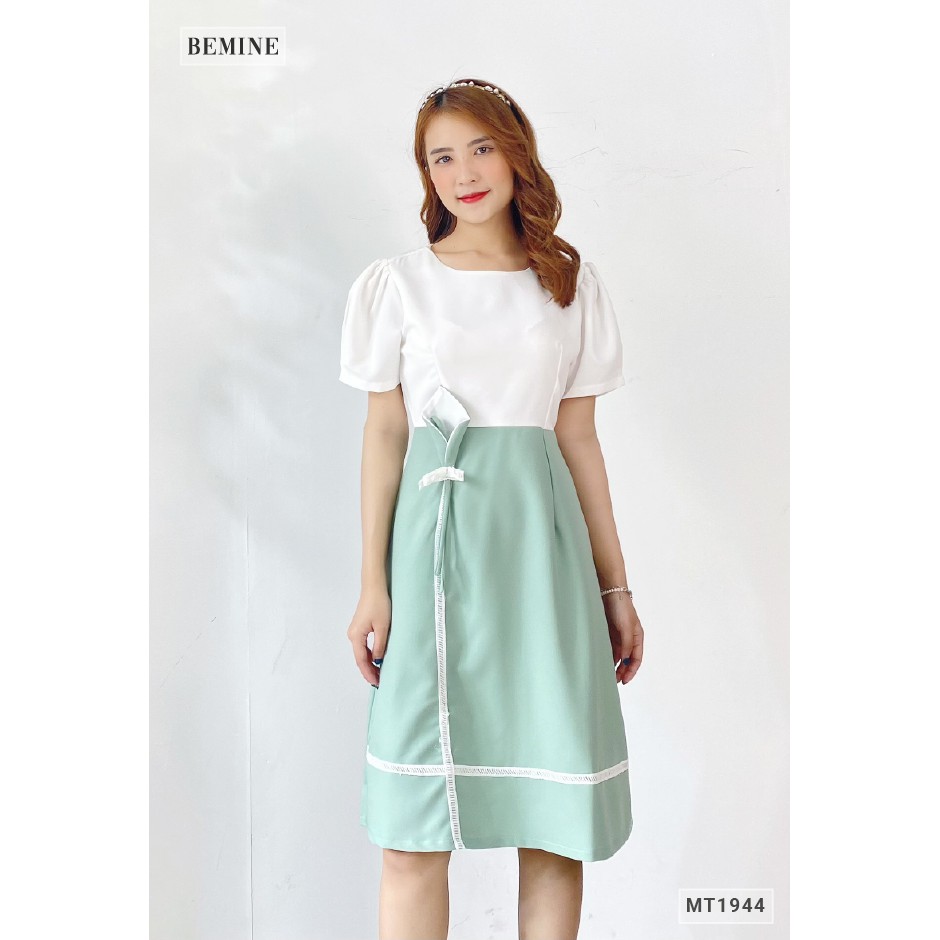 Đầm nữ phối trắng hoa eo BEMINE MT1944XANH | BigBuy360 - bigbuy360.vn
