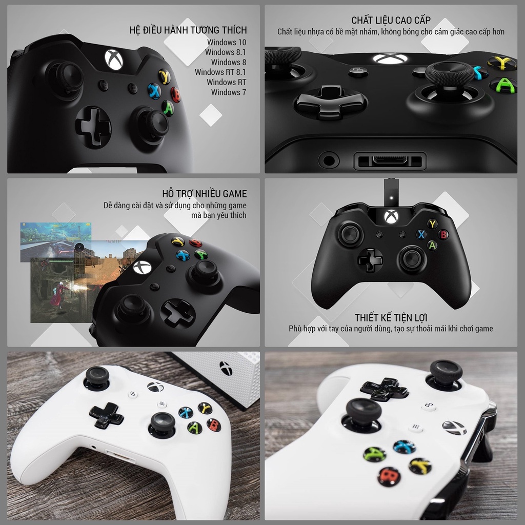 Gamepad chơi game Không dây Bluetooth Xbox One S White - cho máy tính, laptop, smartphone, máy tính bảng, máy game xbox1