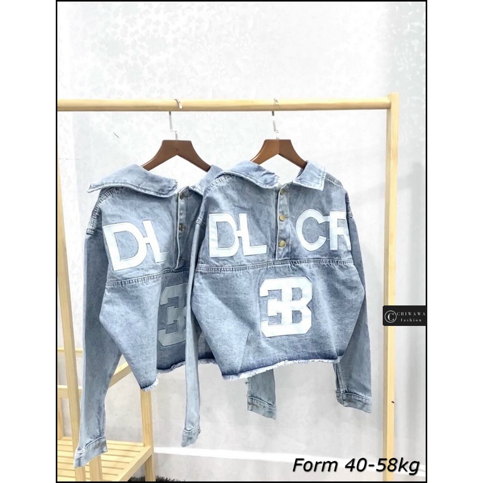 Áo khoác jean nữ DLCR xanh đen Number tà chéo cao cấp form 48-65kg Chiwawa shop giá sỉ C10