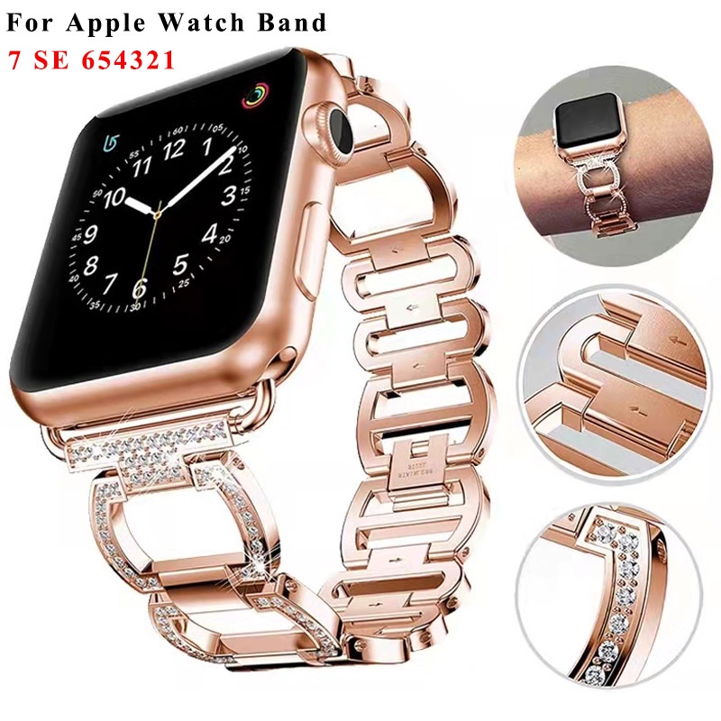 Dây Đeo Đồng Hồ Bằng Thép Không Gỉ Đính Kim Cương Giả Sang Trọng Cho Apple Watch 8 7 6 5 4 3 49mm 45mm 44Mm 42Mm 41Mm 40Mm 38Mm