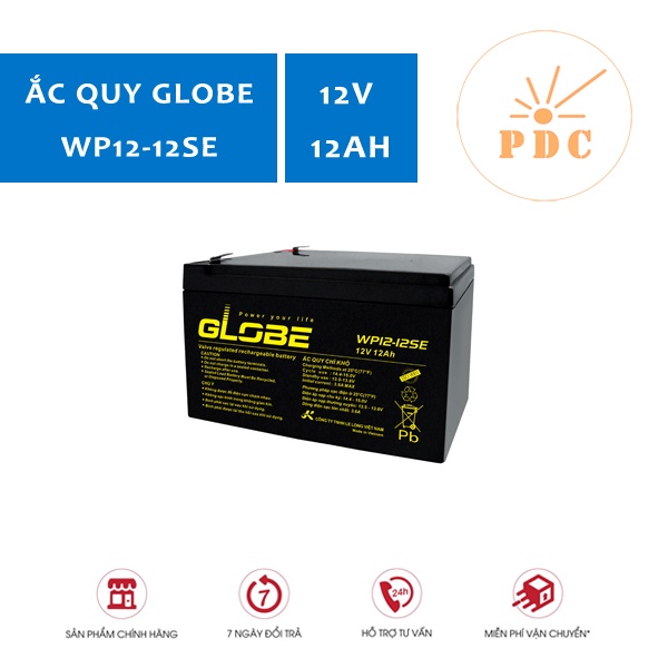 Ắc Quy GLOBE 12V 12Ah WP12-12SE Cho UPS, Xe Điện, Cửa Cuốn - (PDC-TECH)