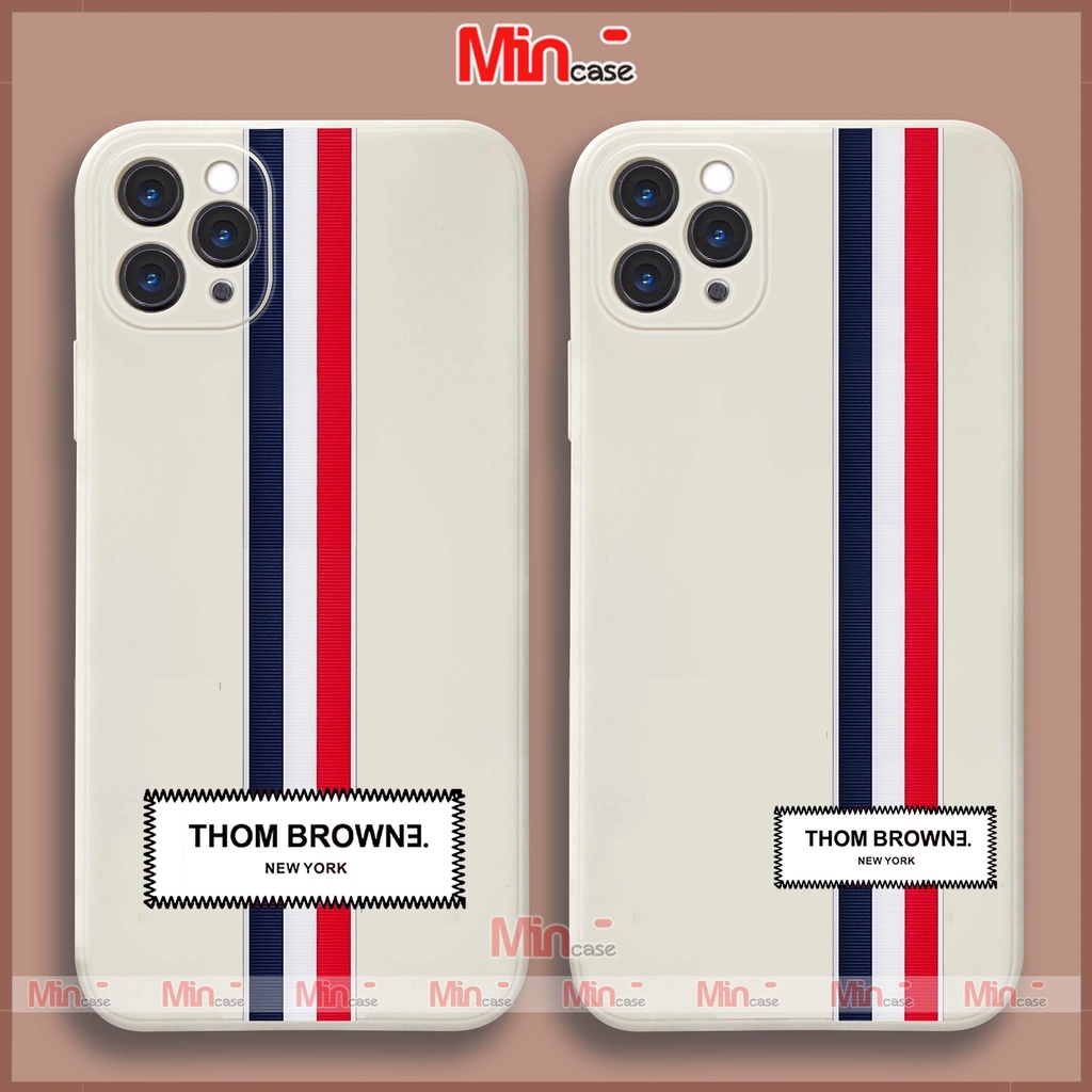 Ốp lưng iPhone Thom Browne cạnh viền vuông silicon mềm dẻo bảo vệ cam iphone ip 6/6s/7/8/X/XS/11/12/13/14 Pro Plus Max