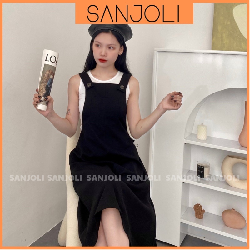 Váy Yếm Nữ Maxi SANJOLI Dáng Suông Dài Chữ A Cổ Vuông Hai Dây Xòe Rộng Phong Cách Hàn Quốc Ulzzang QD007