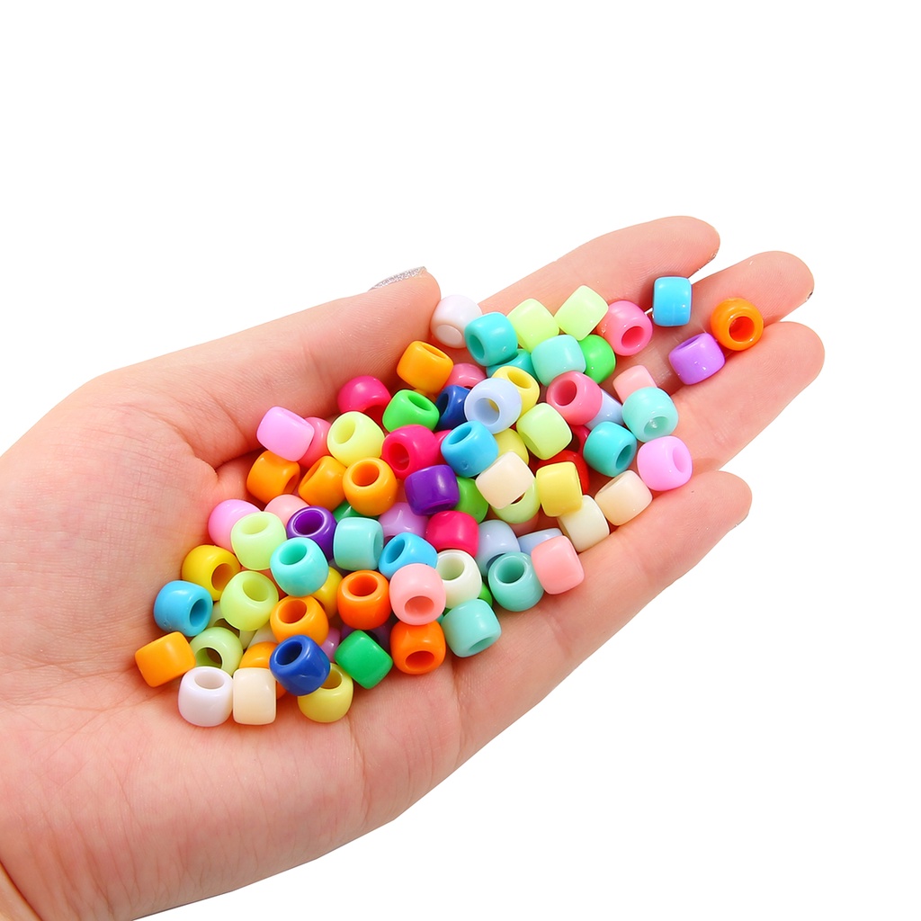 100pcs 9mm x6mm Acrylic Solid Color Round Beads Plastic Solid Color Beads Jewelry Making DIY Handmade Bracelet Loose Beads Large Hole Round Beads
