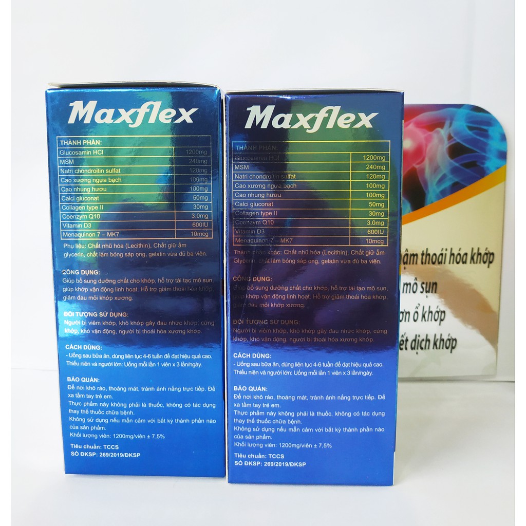 Viên Uống Bổ Xương Khớp Maxflex - Làm Chậm Thoái Hóa Khớp - Tái Tạo Mô Sụn - Làm Trơn Ổ Khớp Tăng Tiết Dịch Khớp Hộp 50V