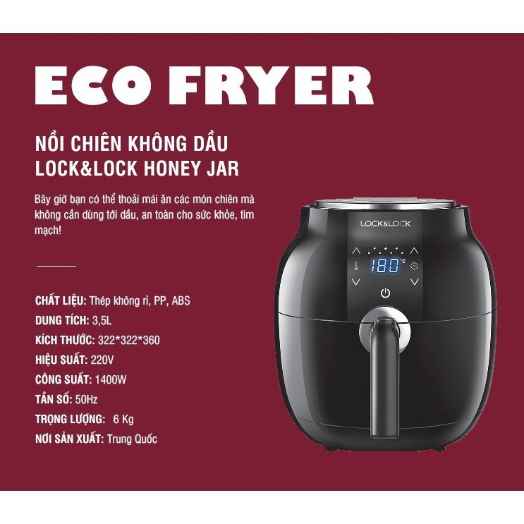 Nồi chiên không dầu Lock&amp;Lock Honey Jar EJF341BLK 3.5L