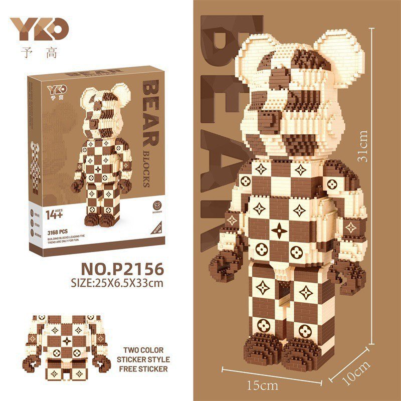 Lego Gấu Bearbrick LV Xếp Hình Lắp Ráp Mô Hình Hàng Đẹp Tặng Kèm Búa