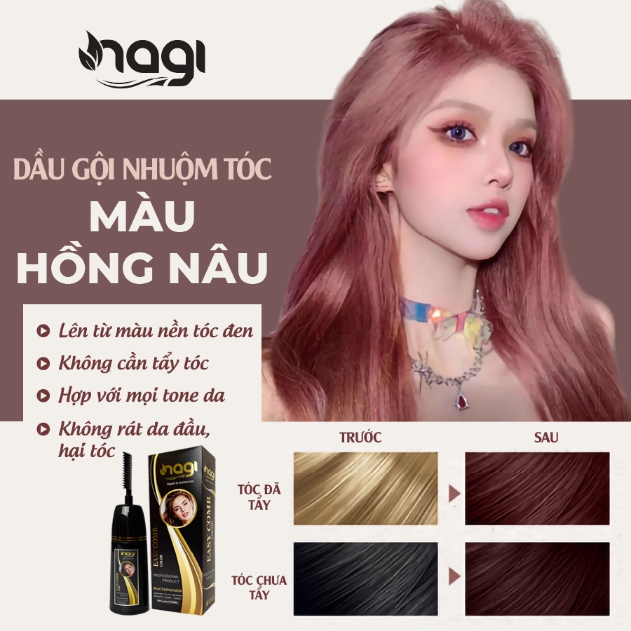 Dầu gội nhuộm tóc màu Nâu Hồng Nagi PINK BROWN 03 chiết xuất từ thiên nhiên chai 400ml