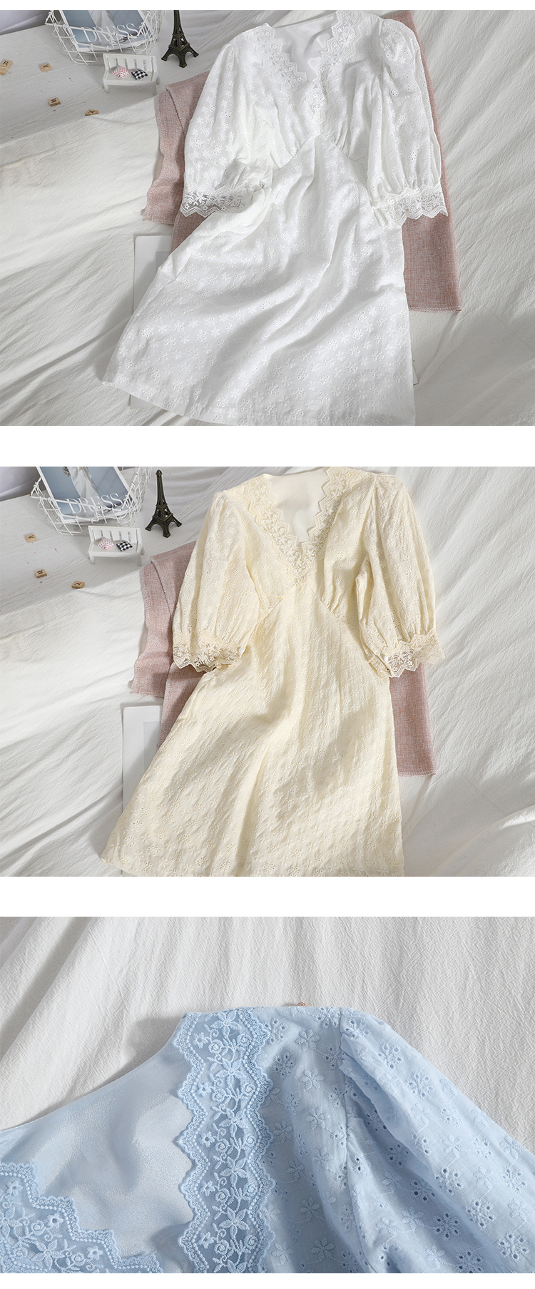 Đầm Nữ Tay Ngắn Cổ Chữ V Phối Ren Phong Cách Hàn Quốc Mới | BigBuy360 - bigbuy360.vn