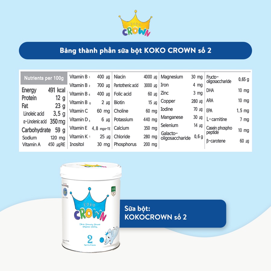 Sữa Bột Dinh Dưỡng KOKO CROWN số 2 Cho Bé Hộp 800g