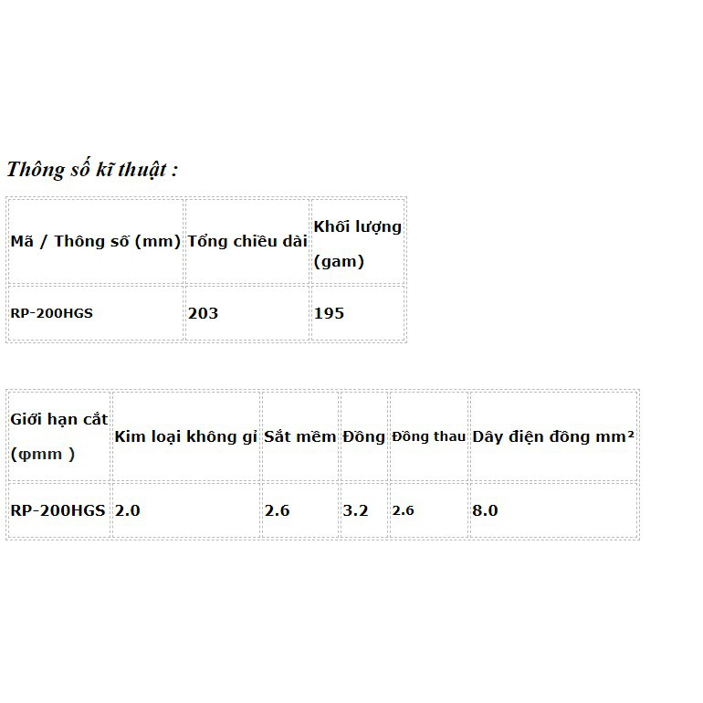 Kìm mũi nhọn 200mm RP-200HGS Tsunoda Sản Phẩm Chính Hãng