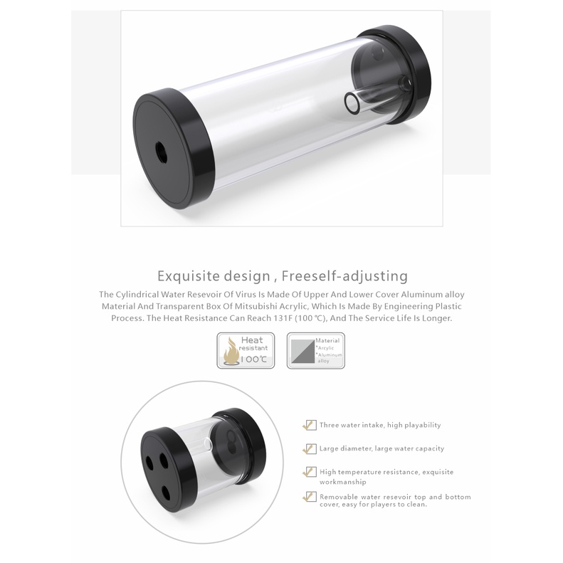 Bể chứa nước Bykski 130/180 / 240mm Bể chứa hình trụ làm mát nước Đường kính 60mm G1 / 4 "Vỏ màu đen Thân acrylic /CT-4H60-AL