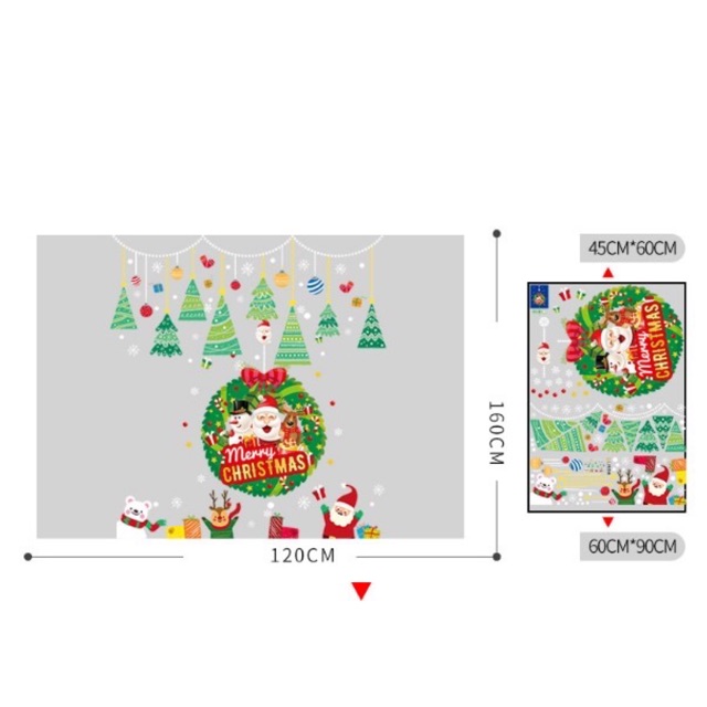 Combo Decal dán tường Noel - Vong nguyệt quế phối Rèm Thông( 2 tấm )