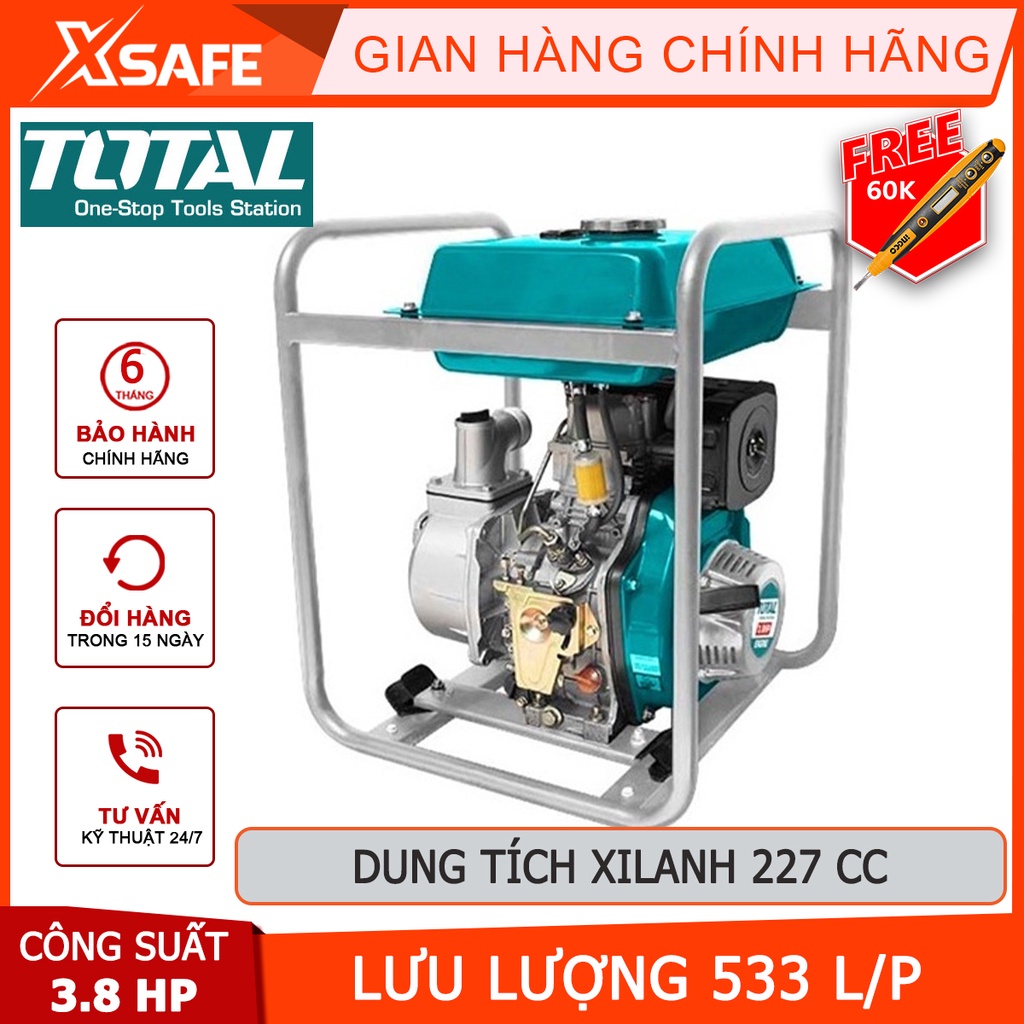 Máy bơm nước dùng dầu TOTAL Máy bơm nước mini chạy dầu Công suất 3.8H-8.3 HP Dung tích xi lanh 227cc-418 cc