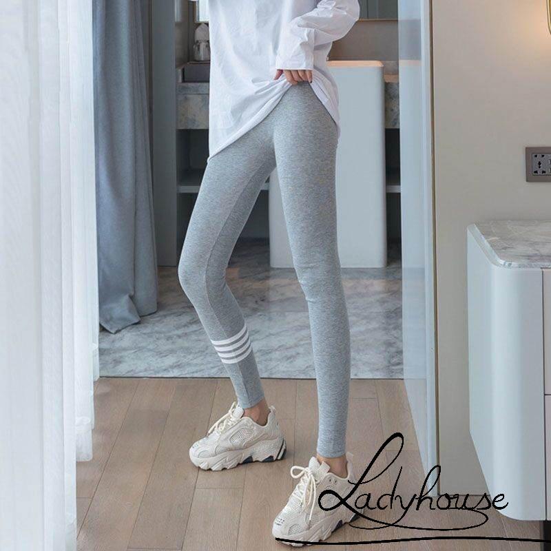 Quần legging thể thao tập yoga lưng cao ôm dáng in họa tiết kẻ sọc thoải mái cho nữ