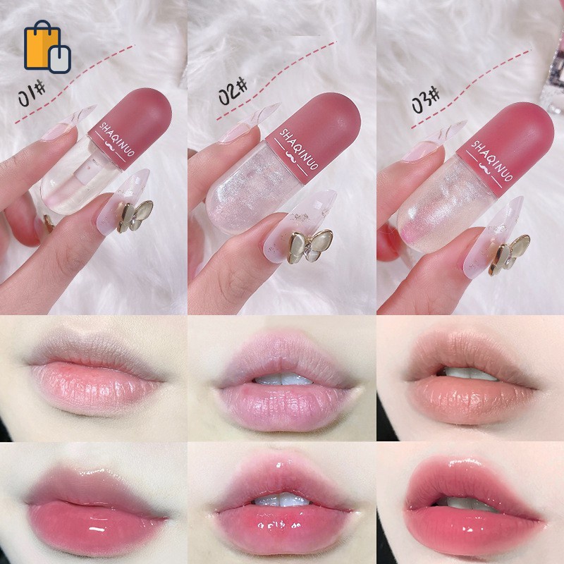 [Hàng mới về] Son bóng trong suốt/đổi màu dưỡng ẩm môi thiết kế vỏ hình viên thuốc mini