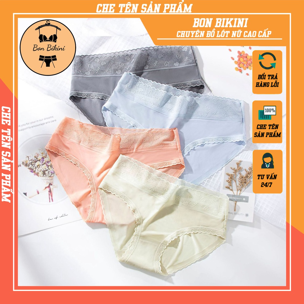 Quần Lót Nữ lụa cạp ren họa tiết hình trái tim thoáng mát siêu đẹp