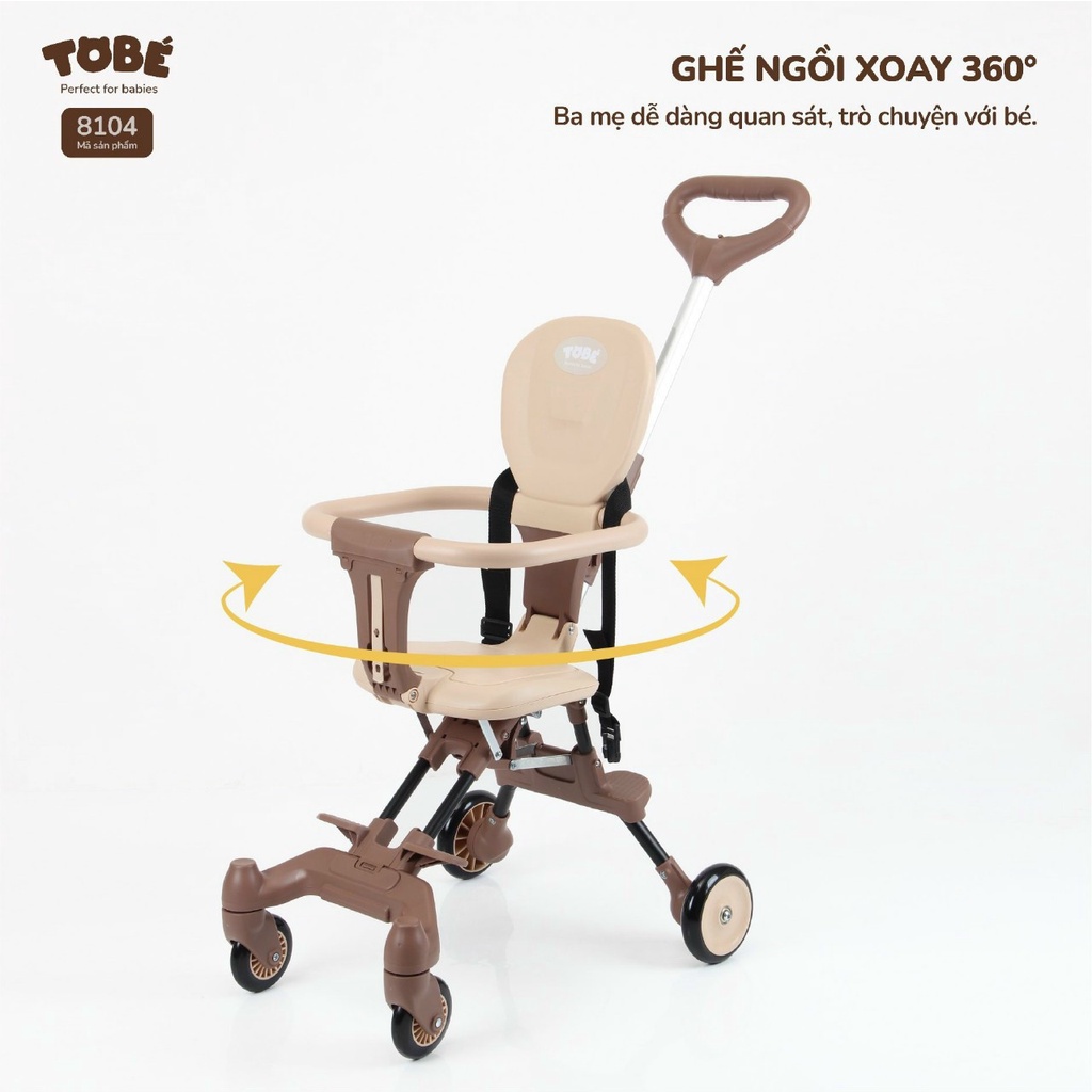 Xe đẩy gấp gọn OLWEN TOBÉ ghế ngồi xoay 360 độ