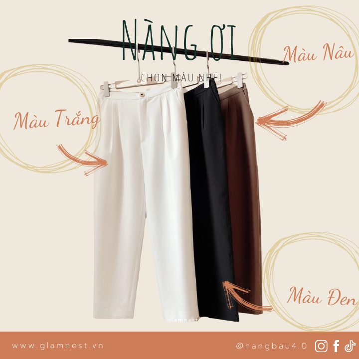 Quần Baggy Bầu Công Sở Vải Co Giãn Cạp Điều Chỉnh Thông Minh Glam Nest QD002