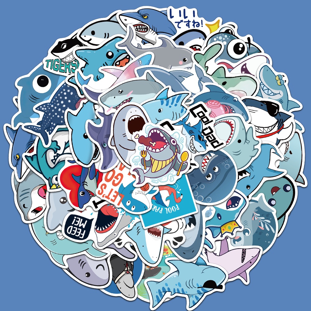 Set 10/30/50 Nhãn Dán Họa Tiết Cá Mập Dễ Thương Dùng Trang Trí Đa Năng