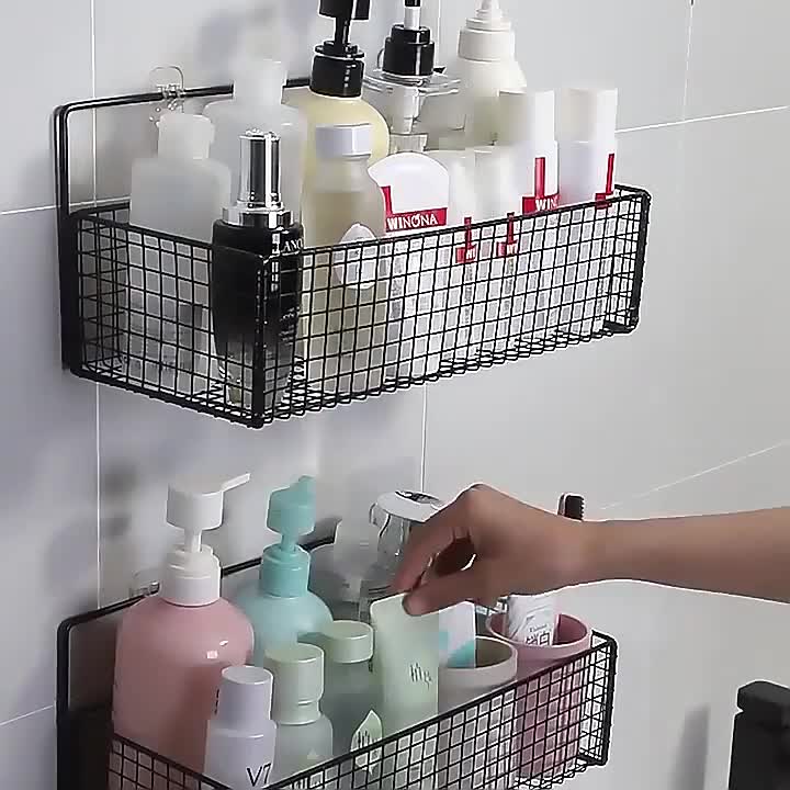 Kệ để đồ nhà tắm dán tường chất liệu thép không gỉ cao cấp, Giá đựng đồ phòng tắm màu đen | BigBuy360 - bigbuy360.vn