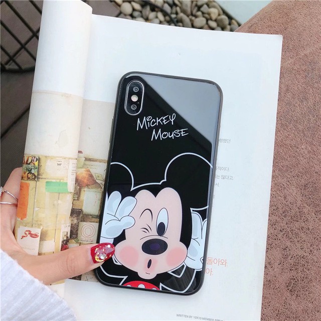 Ốp lưng kính cường lực in hình chuột Mickey / Minnie xinh xắn cho OPPO F7