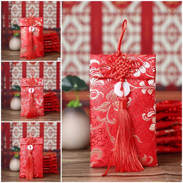 Bao lì xì cưới tết vải gấm đỏ kèm ngọc bội treo | BigBuy360 - bigbuy360.vn