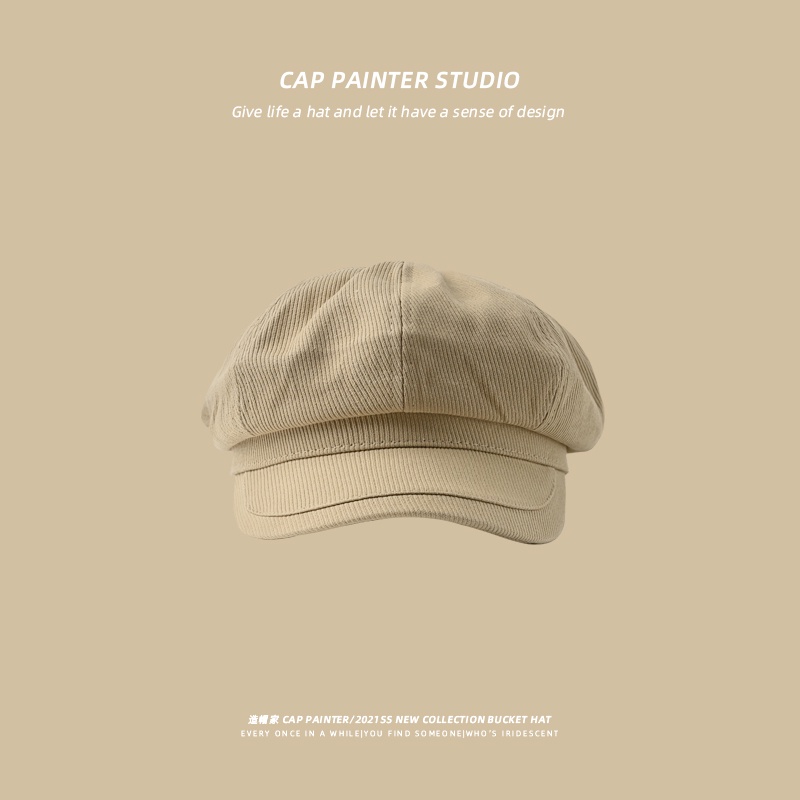 Mũ Beret Vải Kaki Màu Trơn Phong Cách Nhật Bản Dễ Phối Đồ Thời Trang Mùa Hè Cho Nam Và Nữ