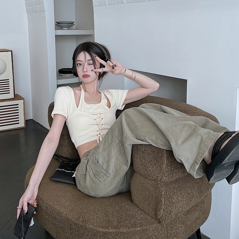 Áo Croptop Tay Ngắn Thiết Kế Quyến Rũ Cho Phái Nữ