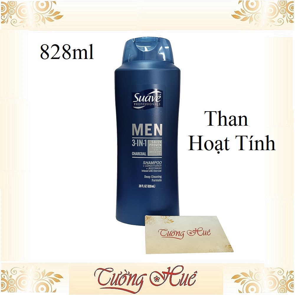 Sữa Tắm Gội Xả Cho Nam Suave Men 3in1 Charcoal - 828ml - Than Hoạt Tính