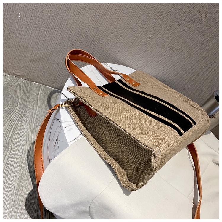 Túi Xách Nam Nữ Bằng Vải Đay Gai Kẻ Sọc Phong Cách Vintage Có Quai Đeo Unisex - Túi Xách Thời Trang
