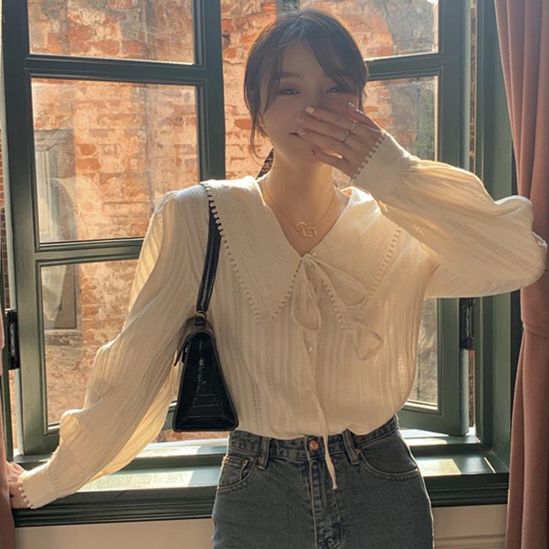 Áo Sơ Mi Cổ Búp Bê Tay Dài Phong Cách Pháp Thời Trang Xuân Thu Mới 2021