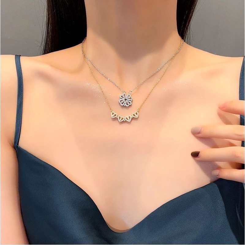 Vòng Cổ Choker Mặt Bốn Lá / Trái Tim Có Thể Gập Lại Từ Tính Với Nhiều Mẫu Mã Đa Dạng