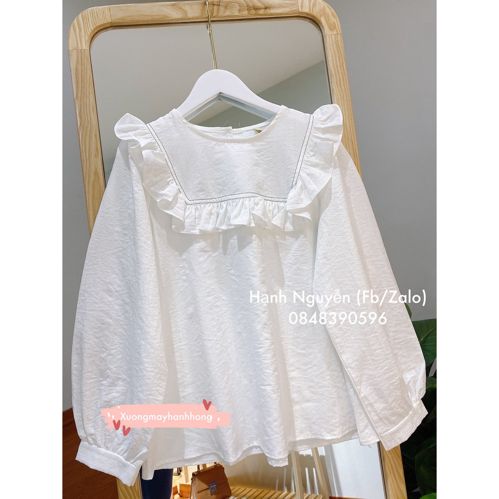 Áo sơ mi viền bèo vintage siêu xinh, Áo kiểu vintage hàng Quảng Châu